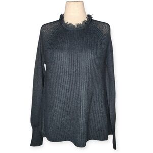 Anthropologie AMADI Mohair Blend Frayed Neck Knit Sweater M NWT